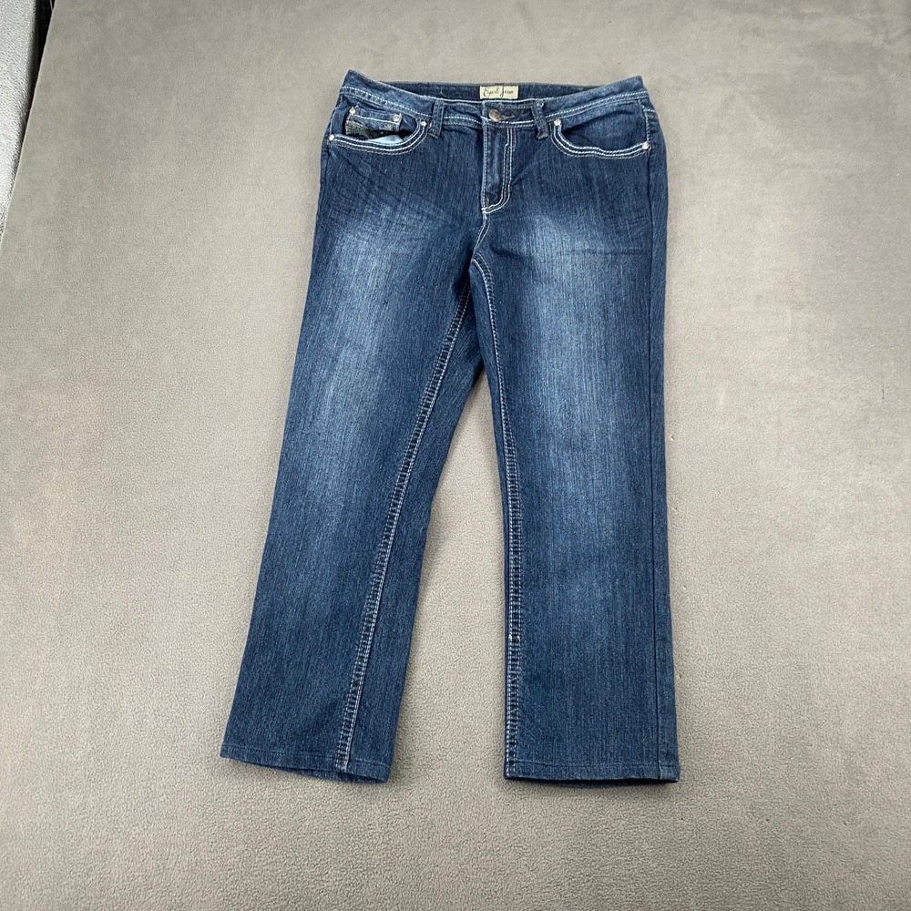 Earl Jean Womens Size 10 Dark Wash Embroidered Rhinestone Y2K Straight Leg Jeans